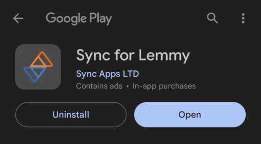 Screenshot of the Sync for Lemmy app on the Play Store.