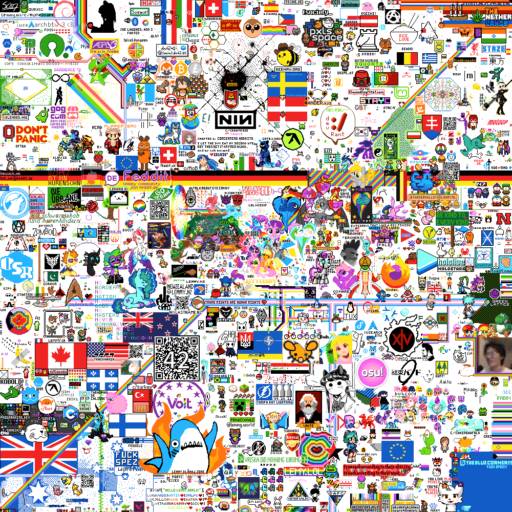 Picture of the Lemmy canvas 2023. Each user could place one pixel per minute.