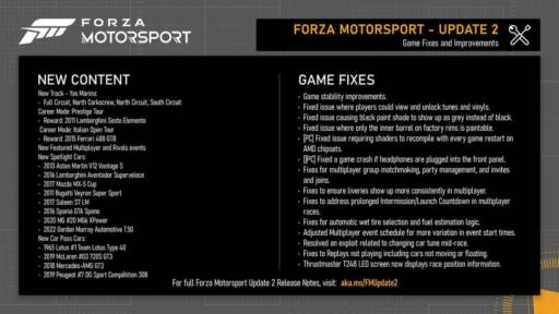 Patch notes for Forza Motorsport update 2.