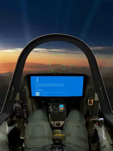 A POV of a fighter jet pilot looking at a blue blue screen.