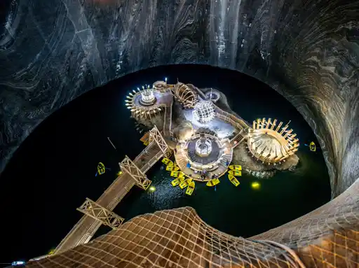 A lake inside the Salina Turda amusement park.