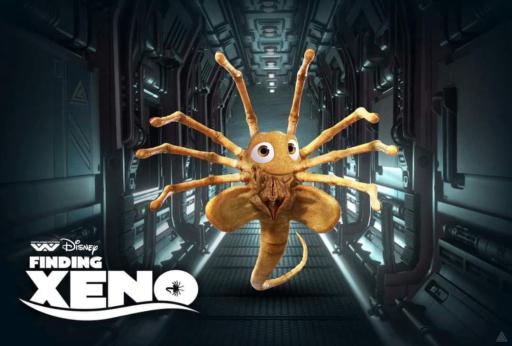 A movie poster featuring a morph between Nemo and a Facehugger from the Alien movies.