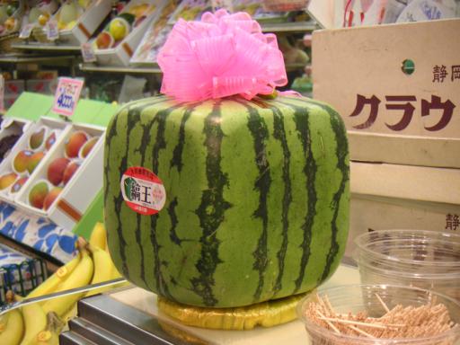 Picture of a square watermelon.