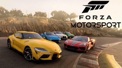 A screenshot of Forza Motorsport with five sports cars.